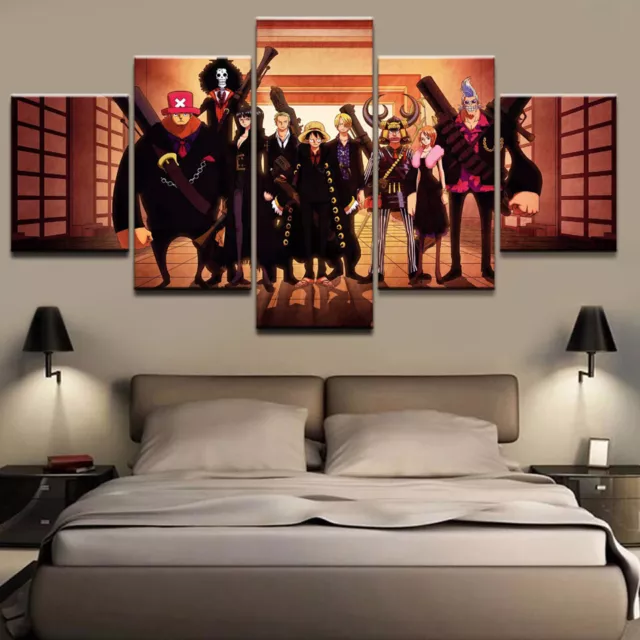 Framed HD 5 Pieces One Piece Anime Canvas Wall Art Poster Picture Home Decor