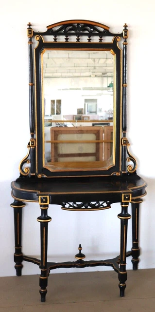 Consolle antica stile eclettico noce laccato nero e oro sec XIX
