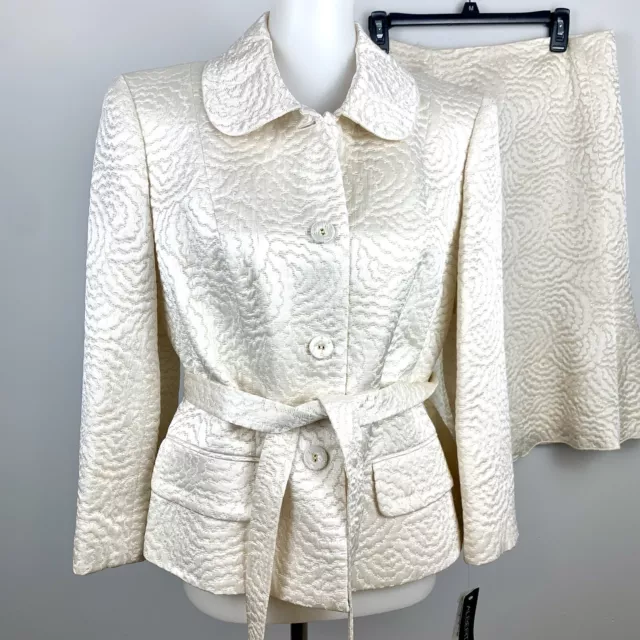 NWT Albert Nipon Womens 2 PC Suit 14 Ivory Silk Blend Skirt Formal retail $480