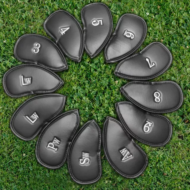 12 PCS PU Leather Head Cover Golf Iron Club Putter Headcover 3-SW Set Black AU 3