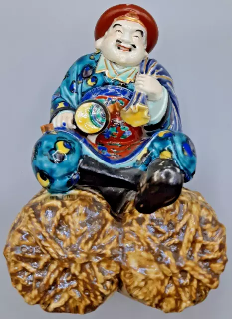 Antique Japanese Kutani Porcelain Daikokuten Figurine Meiji Period  8.5 in high