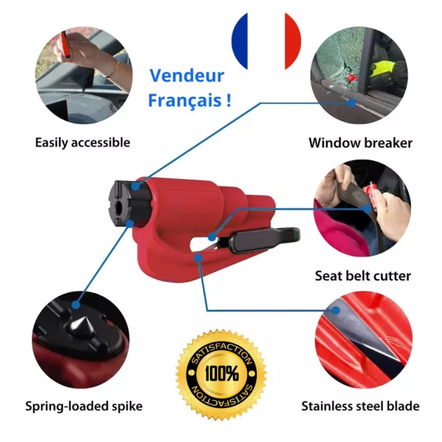 Porte Clés Sécurité  Survie En Voiture Coupe Ceinture Brise Vitre, Pique, Lame