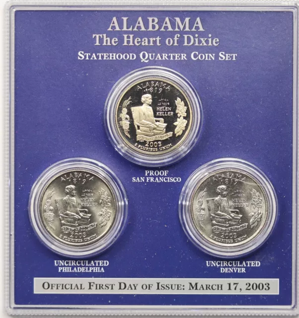 2003-PDS Alabama Statehood Quarter 3 Coin Set Uncirculated Proof