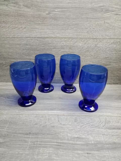 4 Cristar Lexington Cobalt Blue Footed Goblets Glasses Handblown