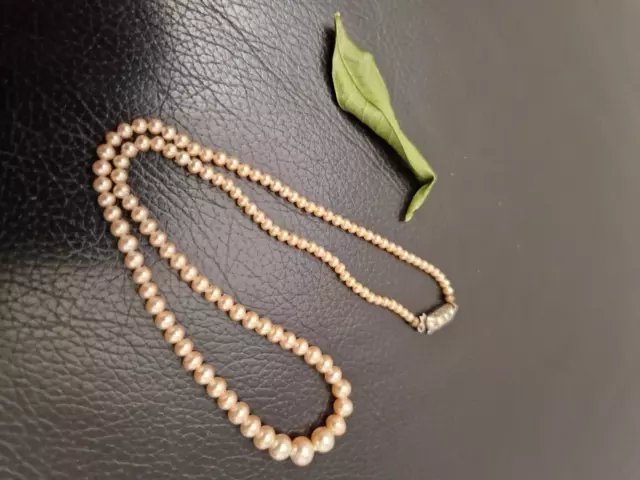 Vintage Schöne Perlen Kette, beige Perlen Schmuckverschluss echt 835 Silber 3