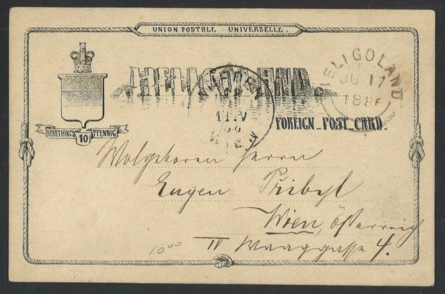 Altdeutschland Helgoland 1886 Postkarte P 6 nach Wien Heligoland Rundstempel