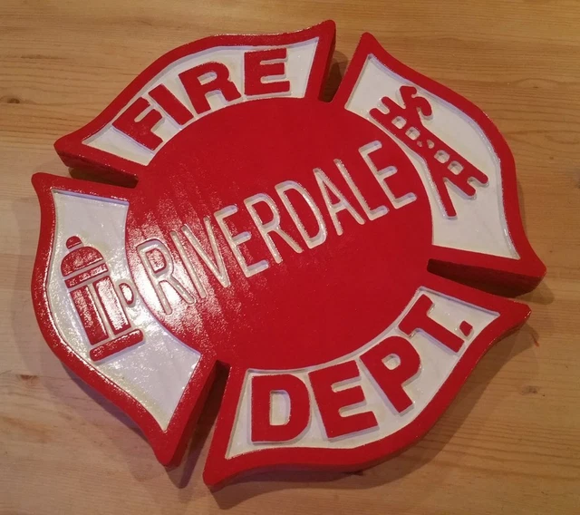 FIRE DEPARTMENT RIVERDALE 3D routed wood patch plaque sign Custom £43. ...