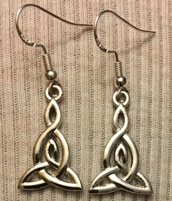 CELTIC KNOT TRIQUETRA DROP EARRINGS - Pewter with Sterling Silver Ear Wires