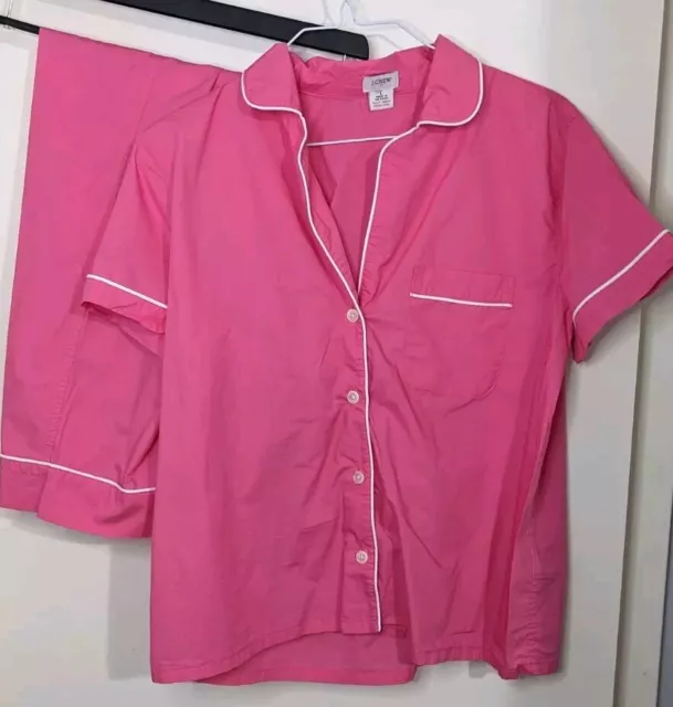 J.Crew Women Size L Gingham Short Sleeve 2pc Pajama Set Eco Dreamy Pink Cotton 2