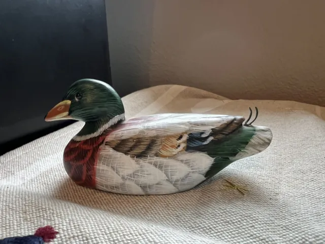 Drake Duck Hand Carved And Painted Solid Wooden Decoy With Glass Eyes  6”