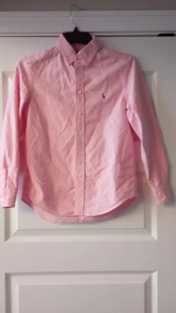 Ralph Lauren Boys LS Pink  Button Down Oxford Shirt Size 10-12 Button Collar