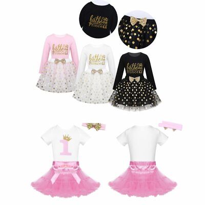 Kids Girls Birthday Dress Party Short Sleeves Romper Glittery Tutu Skirts Outfit