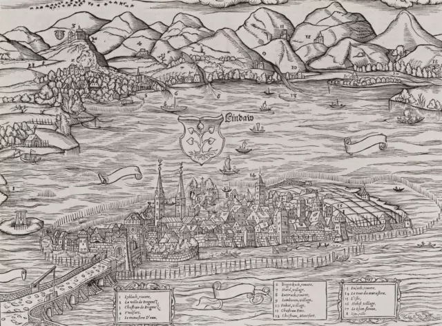 LINDAU (BODENSEE) - Vogelschau - S. Münster - Holzschnitt 1575