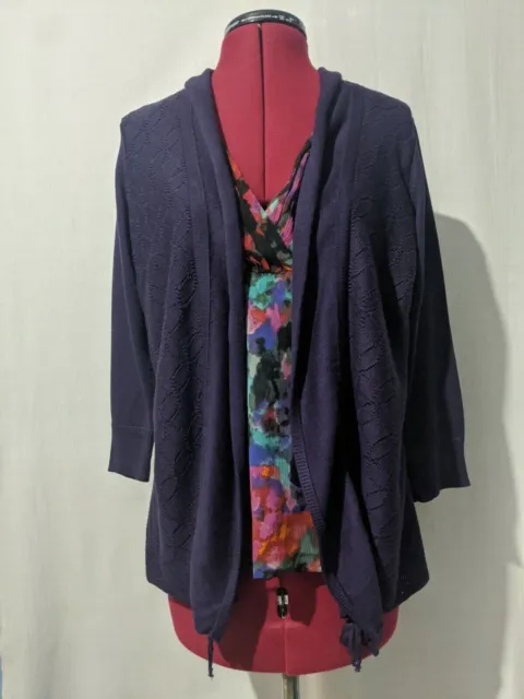 Marks And Spencer Per Una Floral Navy Two Layer Top/Cardigan UK Size 12