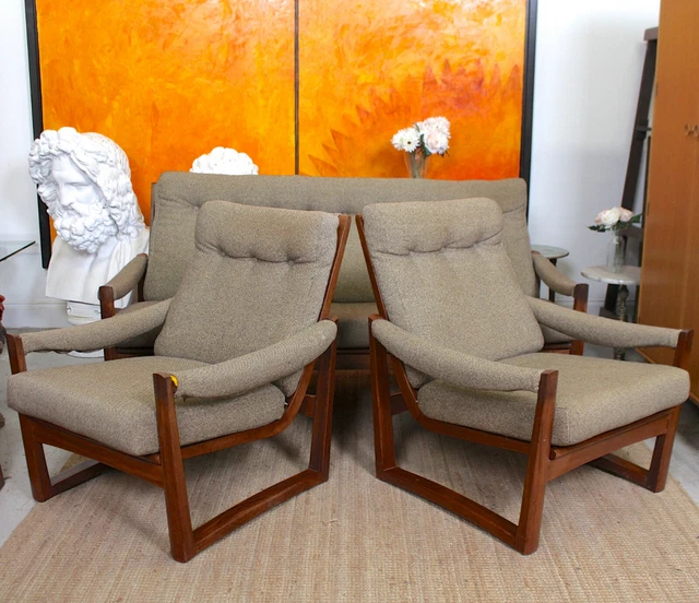 Guy Rogers Sofa 2 Armchairs Virginia 3 Piece Suite Teak Retro Vintage MCM