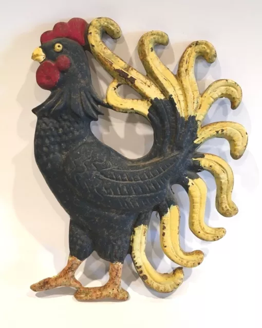 Cast Iron Painted Rooster Wall Hanging Vintage