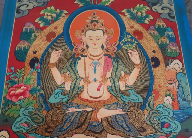 Besonders feines THANGKA Avalokiteshvara Chenrezig TIBET 72x55cm, Masterpiece