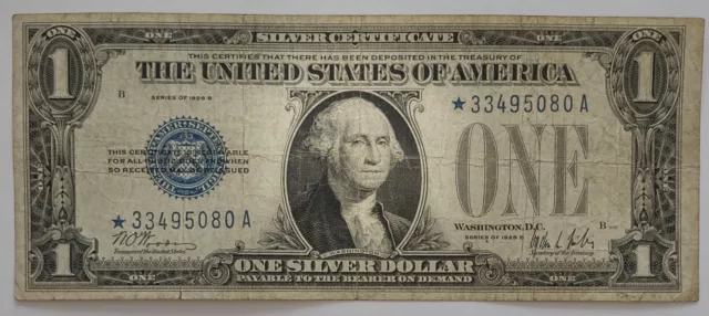 1928-B  $1  STAR FUNNY BACK Silver Certificate ONE Dollar Bill Note 1928 B 080 !