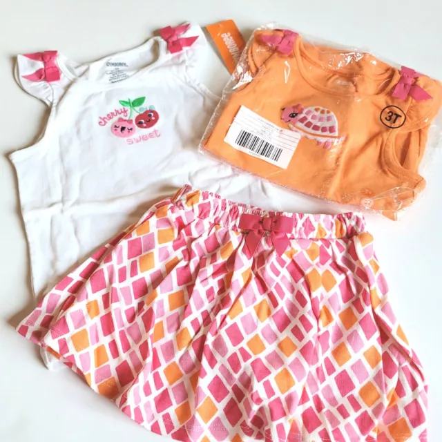 Gymboree 3T Everyday Favorites Pretty Turtle Cherry Tank Tops Geo Skort Set NWT