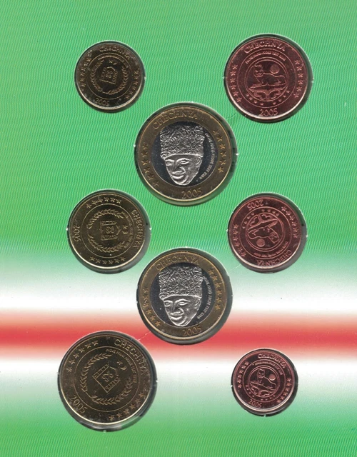 Chechnya 8 Dif Unc Set 1 Cent - 2 Euro 2005 Year Pattern Essai Prova