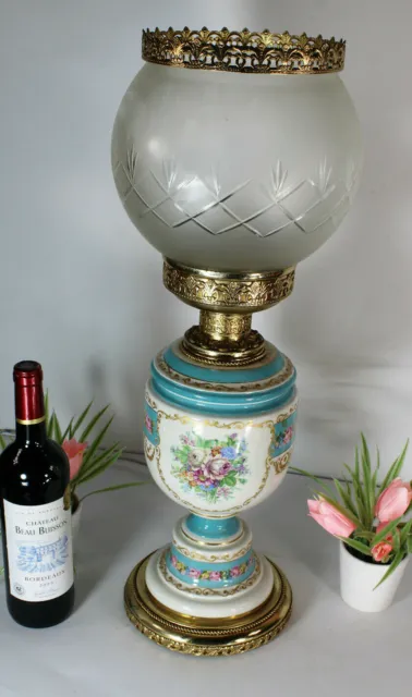 vintage French vieux paris porcelain Table lamp floral decor glass globe bowl