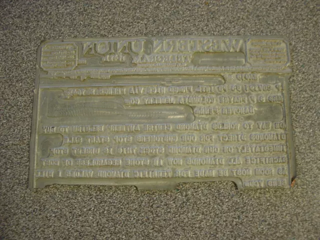 1959 Western Union Telegram  MICRO-METAL PHOTOENGRAVER PRINTERS PLATE Hanover PA