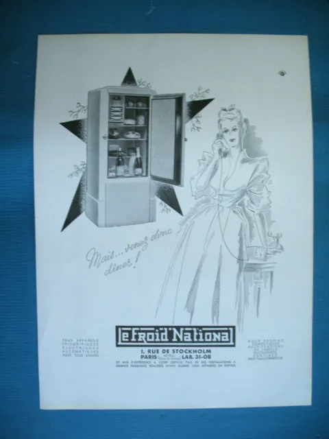 Publicite De Presse Le Froid National Frigidaire Mais Venez Donc Diner ! Ad 1948