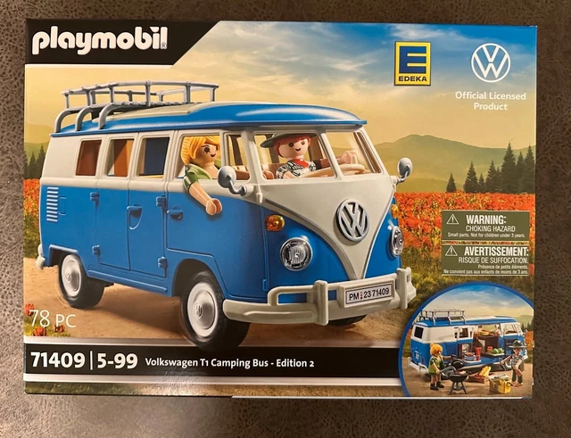 PLAYMOBIL Volkswagen T1 Bus De Camping – Édition D'Hiver II EDEKA 2024 – 79 Pièces, 5-99 Ans – Réplique Rétro Des Années 60 Avec Barres De Toit, Porte-skis, Kitchenette Et Sièges Transformables En Lits