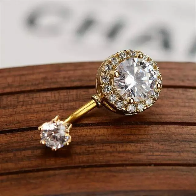 1Ct Round Real Moissanite 14kYellow Gold Plated Silver Navel Ring Button Jewelry