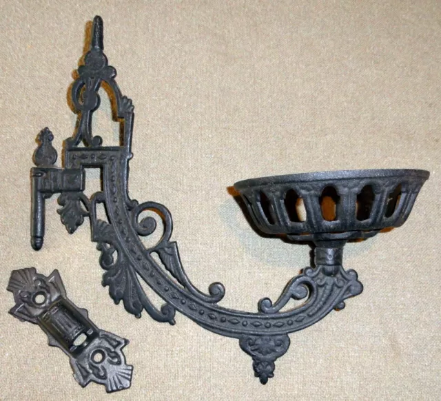 Antique Victorian Cast Iron Wall Bracket Oil Lamp Holder Ornate #1