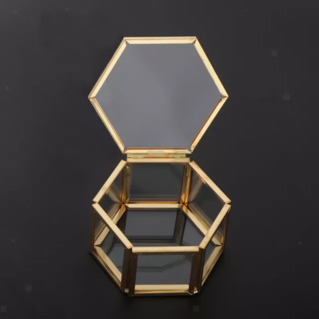 Schmuckschatulle mit Deckel, Deko Schmuck-Kasten, hexagonal Glas Terrarium Box