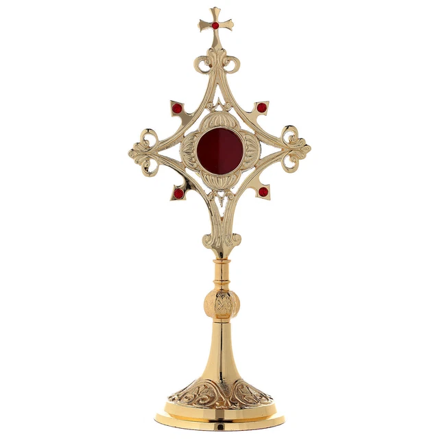 Reliquiario zirconi rossi 31 cm ottone dorato
