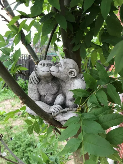 Steinfigur Affen Affe paar Garten Deko Steinguss Gartenfigur Figur Dekoration