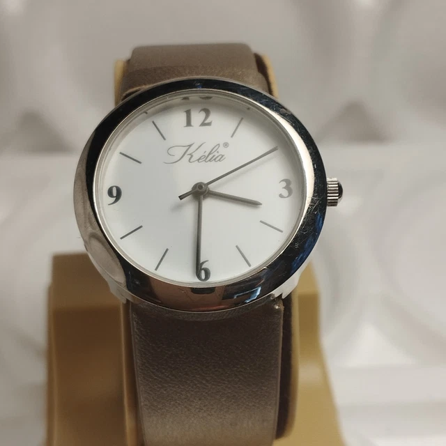 Montre Femme KELIA à Quartz - Boîtier Plaqué Or, Bracelet Cuir Marron - Occasion Très Bon État