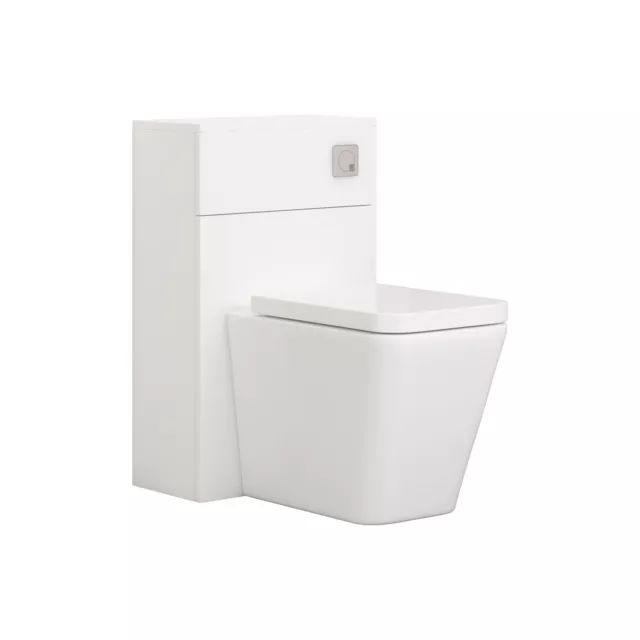 500mm WC Unit BTW Rimless Toilet Satin White with Elena Pan Seat, Cistern