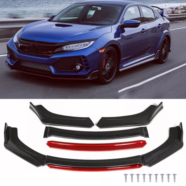 Front Bumper Lip Spoiler Chin Splitters Carbon Fiber +Red For Honda Civic Accord