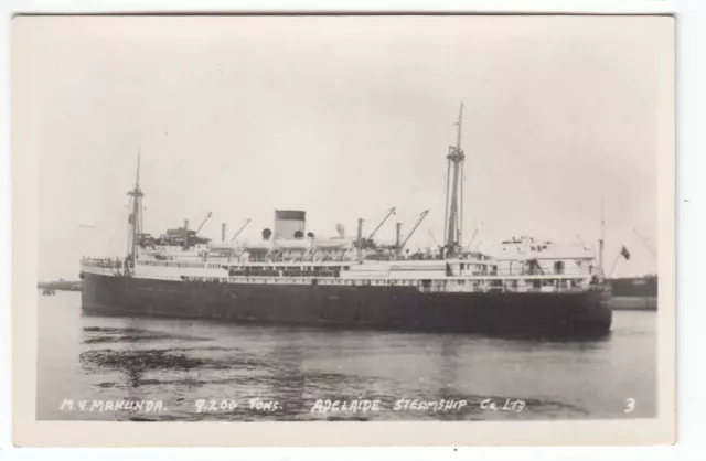 Old Ship Photo postcard MV Manunda Adelaide Steamship South Australia