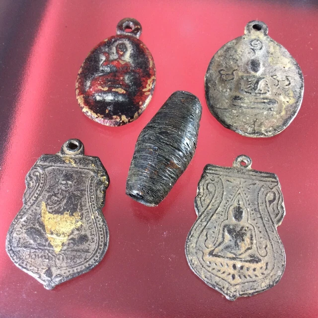 SUPER Rare 5 Coins TAKRUT Pendant Thai Amulet Coin Antique Old Magic Talisman a4