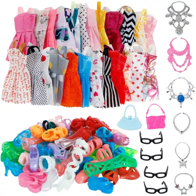 Kleidung Kleider Kleid Set Schuhe Stiefel Tasche für Barbie Puppe 64 Teile
