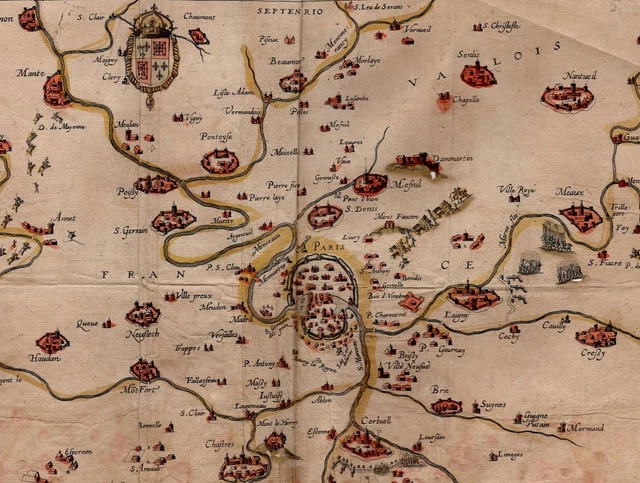 Carte Ancienne Gravée à La Main - Ile-de-France, Paris, Meaux - Style Mercator 1606 - Pièce Unique