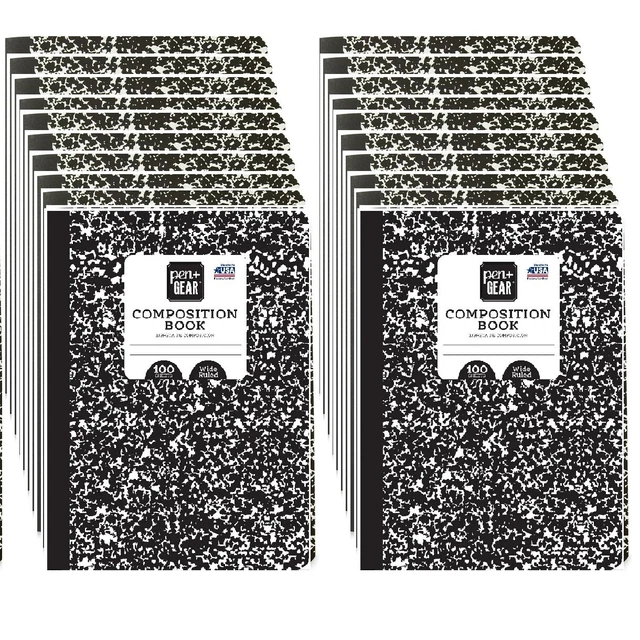 BULK COMPOSITION NOTEBOOKS 24 WIDE Ruled Black Marbled 100 Sheet Pen