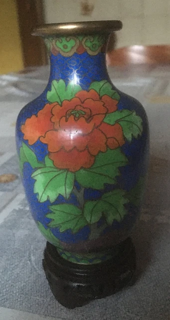 Vase Boule émaux De Louvière Ancien Bleu - Décor Fleuri Et Hérons - Art Déco