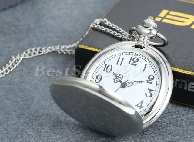 Glossy Smooth Digital Dial Quartz Pocket Watch Pendant Necklace Chain Gift Retro 3