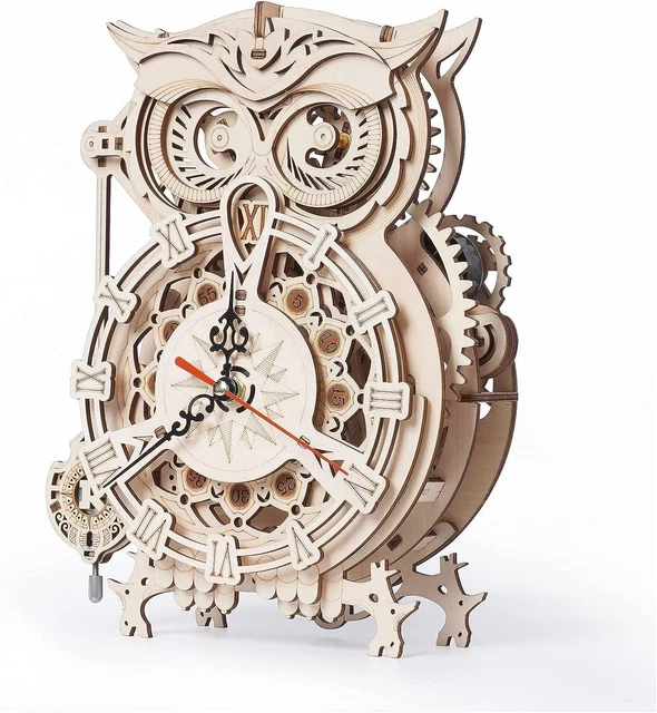 ROKR DIY Jigsaw 3D Wooden Puzzle Mechanical Gear Owl Clock LK503, F/S from Japan