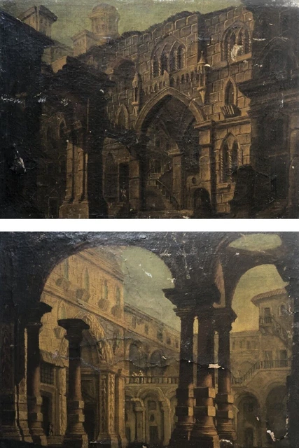 Architectural Caprices, Pair of Oils On Canvas, Italian School Late 18th Century