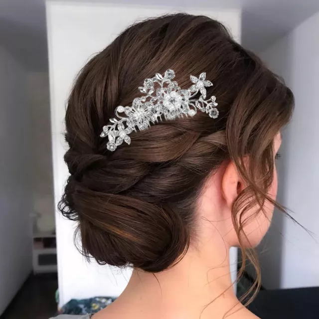 Bridal Flower Wedding Hair Comb Diamante Crystal Pearl Clip Slide Hairpiece Prom