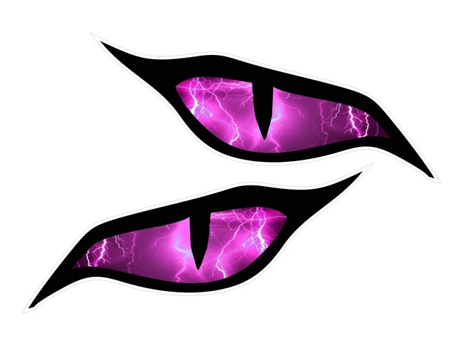 Pair Of Evil Eyes Red Lightning Vinyl Stickers – 70x30mm, For Car, Motorbike Helmet, Retro Style
