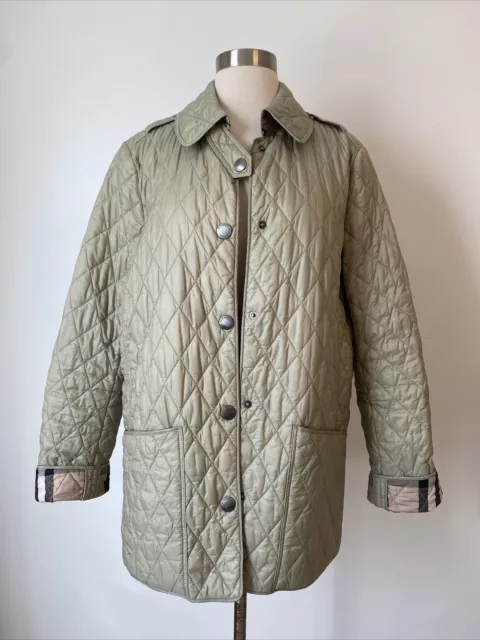 Authentic Burberry Brit Kencott Quilted Green Beige Jacket Sz L 2