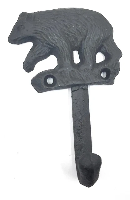 Bear Coat Key Towel Wall Hook Rustic Cast Iron Cabin Wildlife Bar Decor