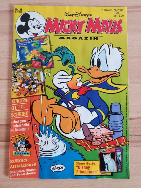 Micky Maus Heft 28 1993 mit Beilage Europa-Quiz-Scheibe und Sammelkarten